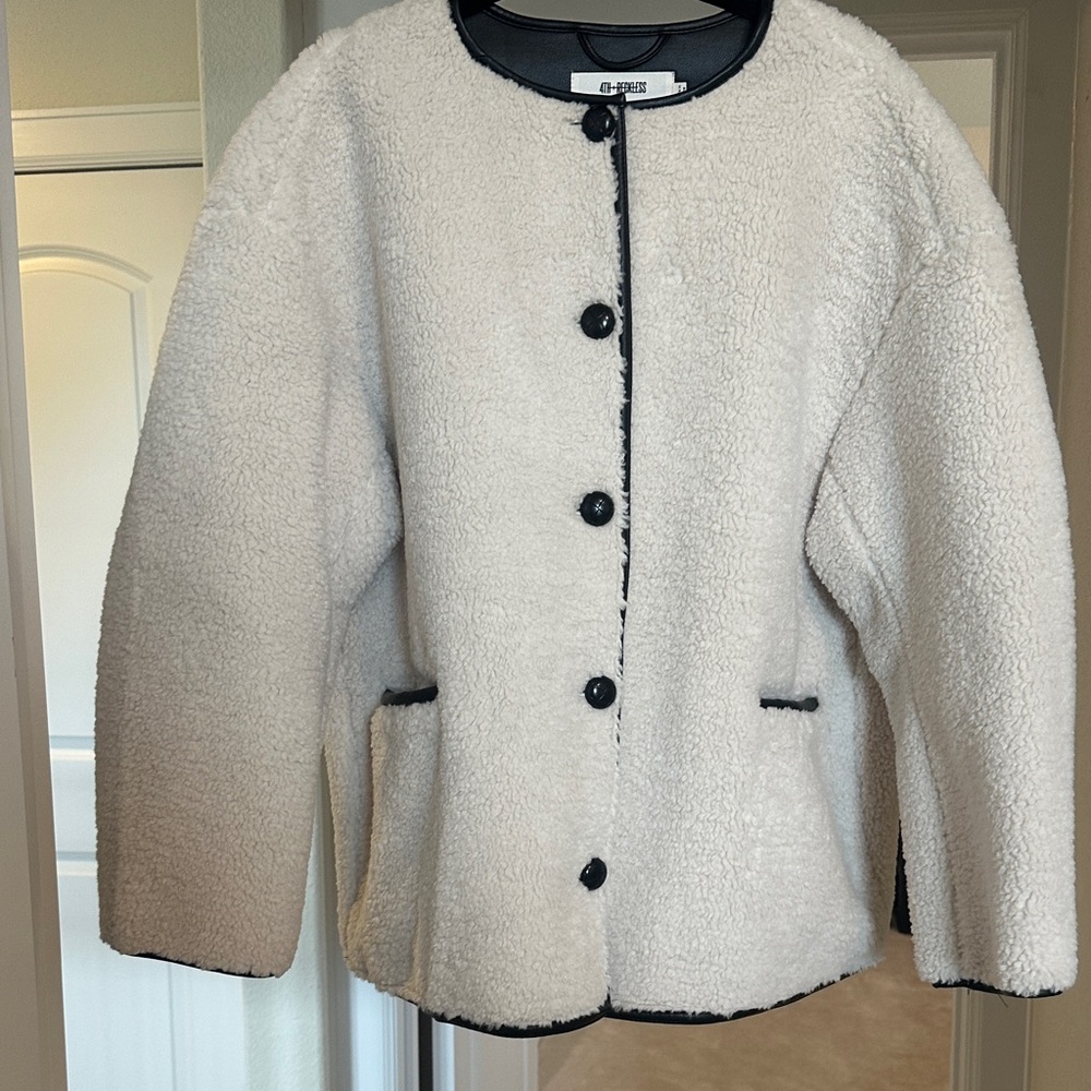 4th and Reckless Cream Teddy Jacket with Black Accents